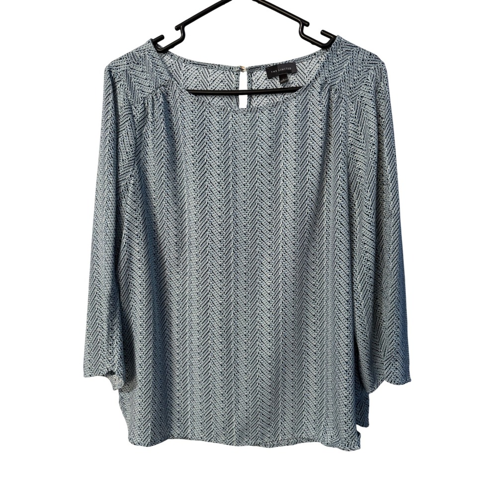 The Limited Blouse Womens Large Blue Chevron 3/4 Sleeve Top